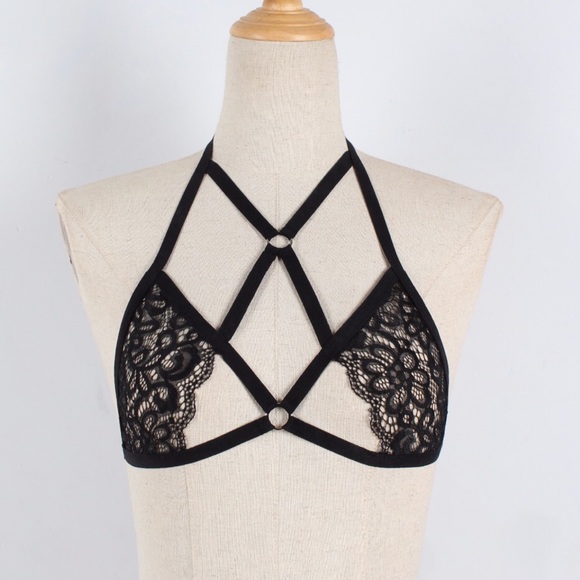NWT Sexy Little Black Lace Strappy Bralette - Picture 2 of 8